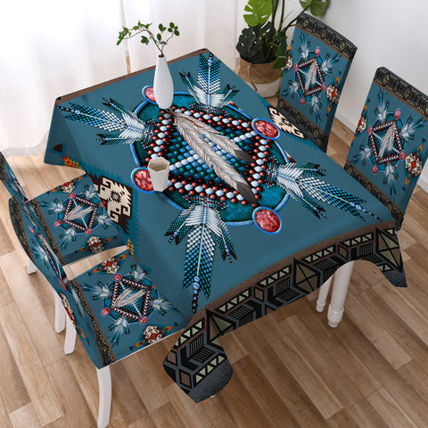 Powwow StoreTB0008 Pattern Blue Mandala American Tablecloth