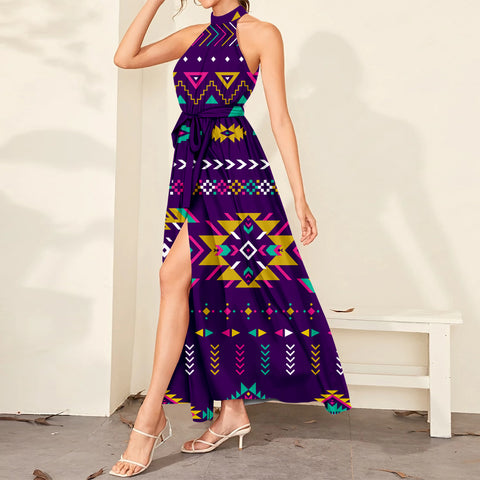 Powwow Store gb nat00549 02 purple pattern dress maxi ligation