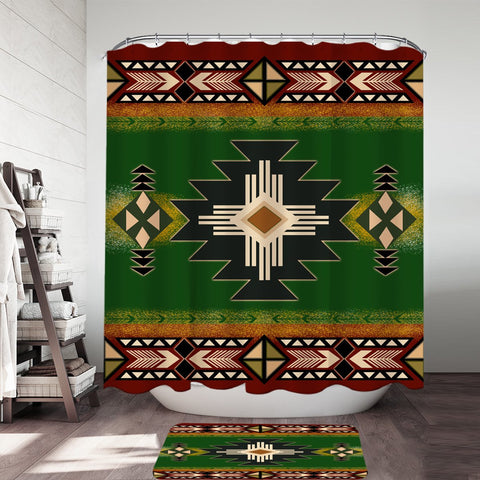 Green Tribe Pattern Native American Design Shower Curtain - Powwow Store