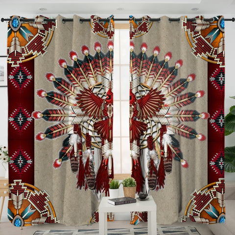 Powwow StoreLVR0003   Pattern Red Headdress Native American Living Room Curtain