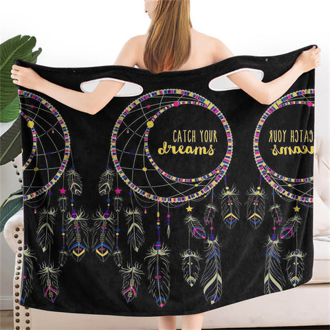Powwow StoreBR0002Dreamcatcher Black Women Wearable BathRobe