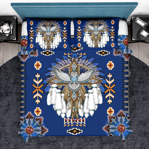 Powwow StoreBDS00032 Pattern Blue Headdress Bedding Set
