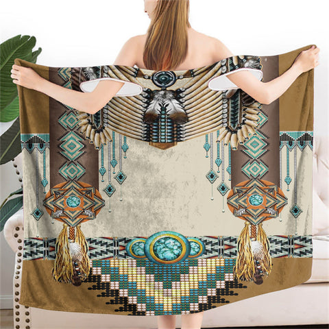 Powwow StoreGBNAT00059 Brown Pattern Breastplate Women Wearable  BathRobe
