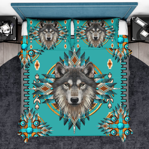 Powwow StoreBDS00030 Turquoise Tribe Wolf Bedding Set