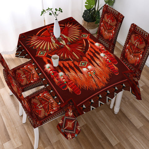 Powwow StoreTB0010 Red Thunderbird Mandala American Tablecloth