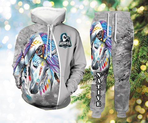 Powwow StoreHLP0028 Horse Native Hoodie Long Pants 3D Set