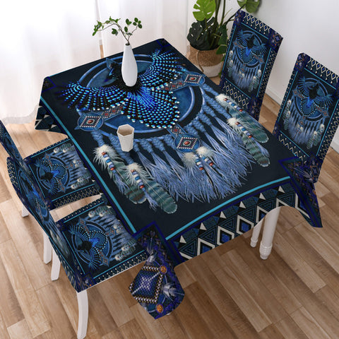 Powwow StoreTB0011 Blue Thunderbird Mandala American Tablecloth