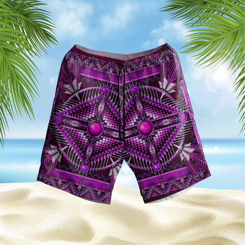 Powwow StoreGBNAT0002305 Naumaddic Arts Purple Hawaiian Shorts