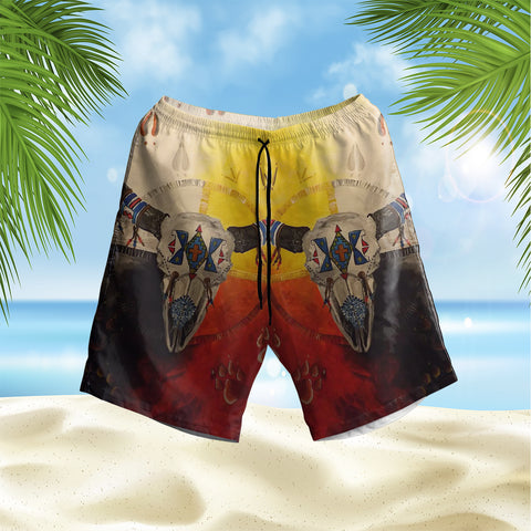 Powwow StoreGBNAT00025 Bison Medicine Wheels Hawaiian Shorts