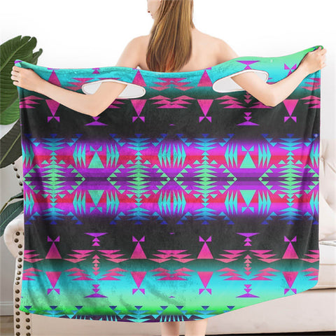 Powwow StoreBR0006 Pattern Neon Blue Women Wearable BathRobe