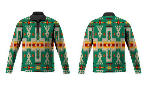 Powwow Store gb nat00062 08 green tribe design native american polo long sleeve