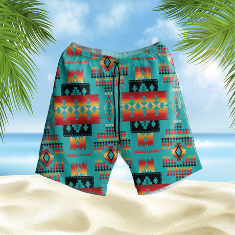 Powwow Store gb nat00046 01 blues pattern hawaiian shorts