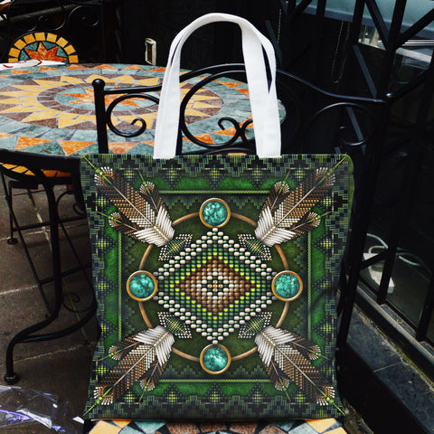 Powwow Store gb nat00023 01 naumaddic arts green native american pocket canvas bag