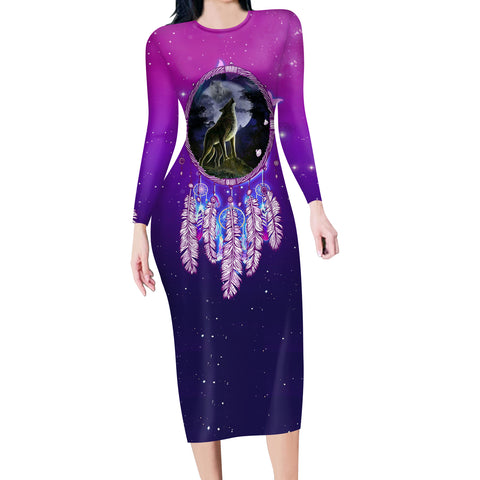 Powwow Store gb nat00229 violet dreamcatcher wolf native american body dress