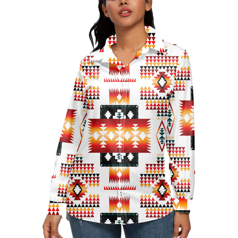 Powwow StoreGBNAT00075 White Tribes Pattern 3D Long Sleeve Blouse