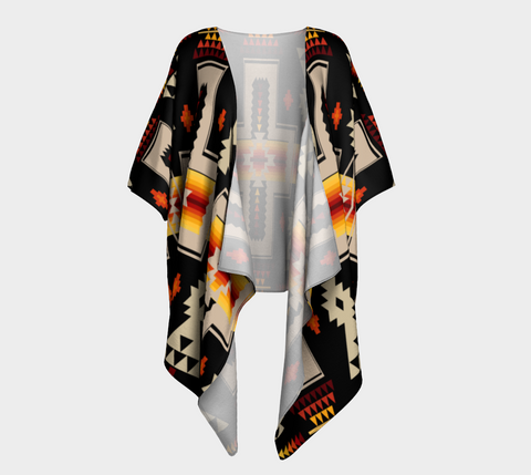 Black Tribe Border Native American Draped Kimono - Powwow Store