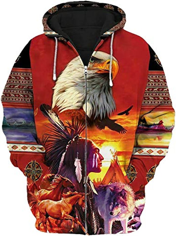 Powwow StoreHD000230 Native American Pride 3D Hoodie