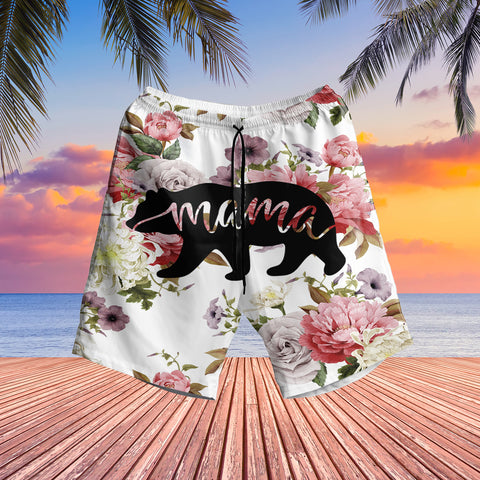 Powwow StoreGBNAT00195 Mama Bear Flower Rose Hawaiian Shorts