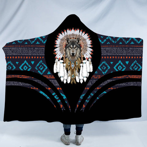 Powwow StoreHDB00138 Pattern Native American Design Hooded Blanket