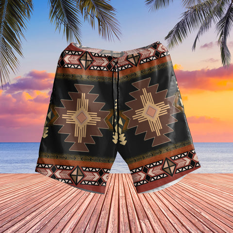 Powwow StoreGBNAT00139 Brown Geometric Native Hawaiian Shorts