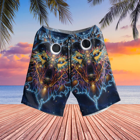 Powwow StoreGBNAT00194 Wolf Galaxy Hawaiian Shorts