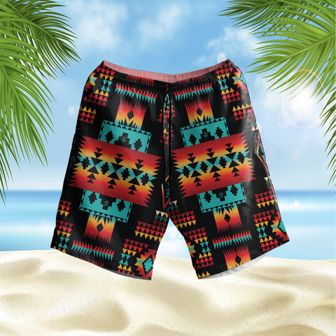 Powwow Store gb nat00046 02 black pattern hawaiian shorts