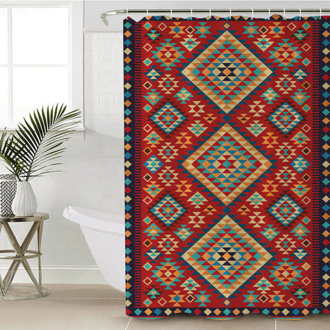 Powwow Store gb nat00371 geometric red green pattern shower curtain