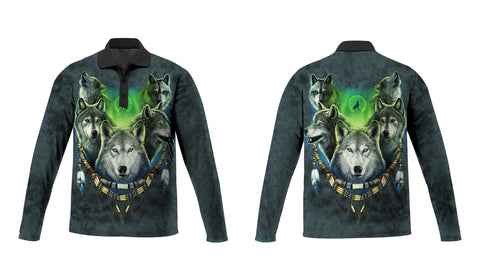 Powwow Store gb nat00267 wolf pack moon light all polo long sleeve
