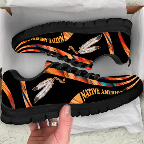 Powwow StoreSNK0015 Orange Pattern Feather Native Sneaker
