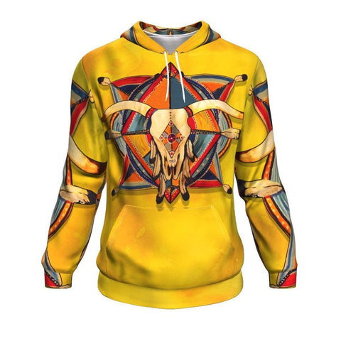 Bison Skull Yellow Native American Pride 3D Pullover Hoodies - ProudThunderbird