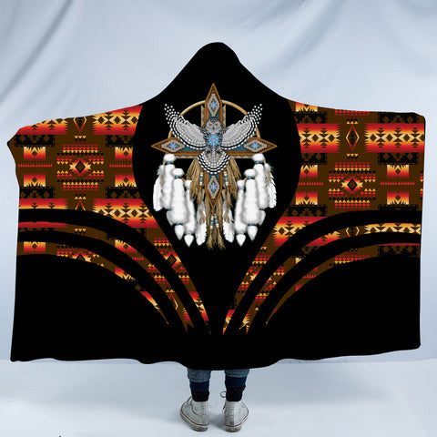 Powwow StoreHDB00128 Pattern Native American Design Hooded Blanket