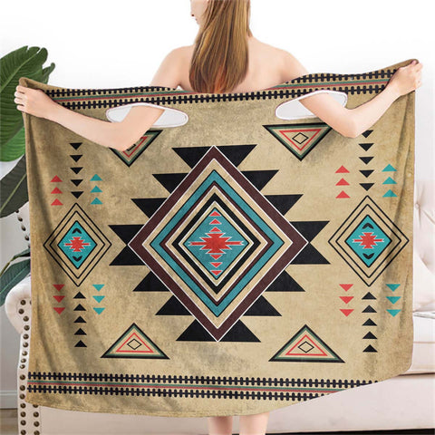Powwow StoreGBNAT00076 Geometric Southwest Wearable Bathrobe Bath Wrap Towel