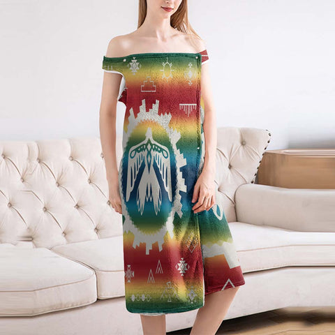 Powwow StoreGBNAT00077 Thunderbird Rainbow Wearable Bathrobe Bath Wrap Towel