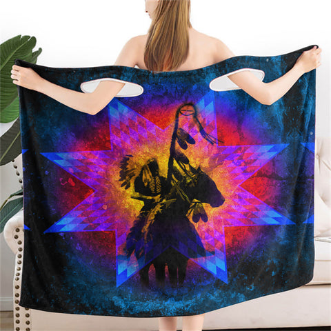 Powwow StoreGBNAT00097 Chief Riding Horse Wearable Bathrobe Bath Wrap Towel