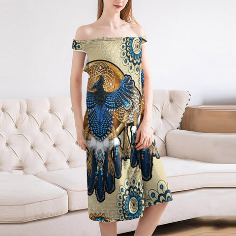 Powwow StoreGBNAT00131 Blue Thunderbird Native Wearable Bathrobe Bath Wrap Towel