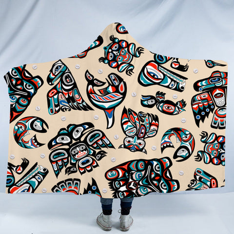 Powwow StoreHDB045 Pattern Native American Design Hooded Blanket