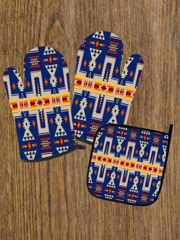 Powwow Store gb nat00062 04 navy tribe design native american oven mitts and potholder set