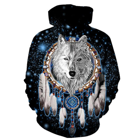 White Wolf Dreamcatcher Native American All Over Hoodie - Powwow Store