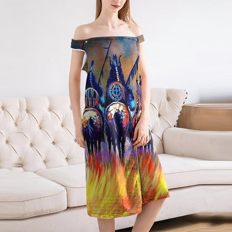 Powwow StoreGBNAT00013 5 Warriors Native Wearable Bathrobe Bath Wrap Towel