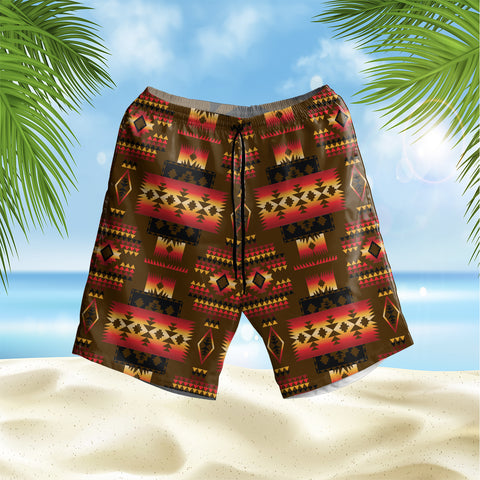 Powwow Store gb nat00046 08 brown pattern hawaiian shorts