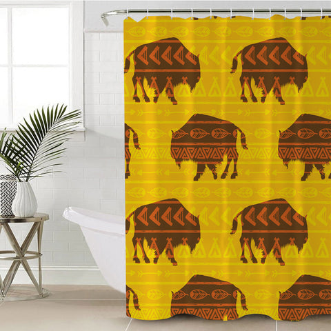Powwow Store gb nat00587 vector bison yellow shower curtain