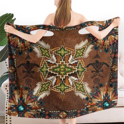 Powwow StoreBR0011  Pattern Mandala Brown Wearable Bathrobe Bath Wrap Towel