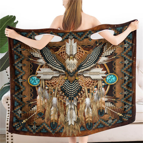 Powwow StoreBR0012  Pattern Mandala Brown Wearable Bathrobe Bath Wrap Towel