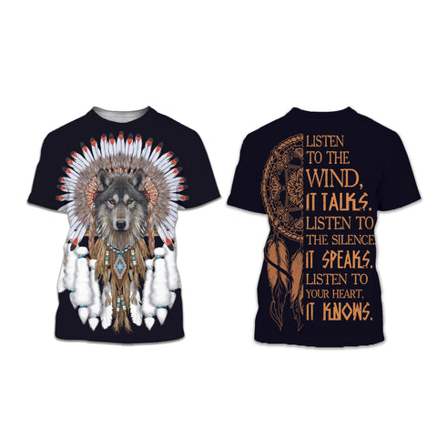 Powwow Store gb nat00446 wolf with feather headdress 3d t shirt