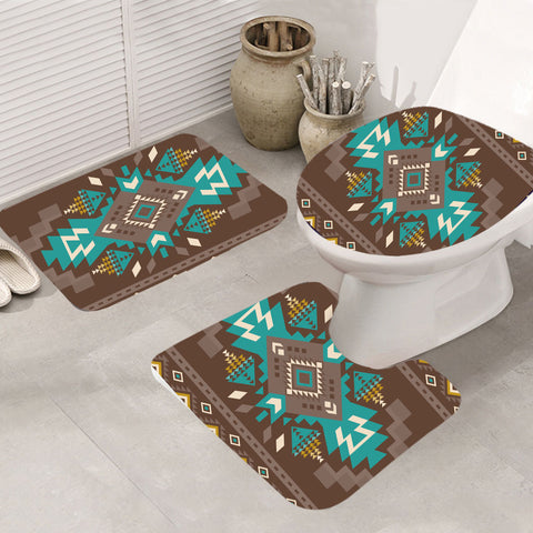 Powwow Store gb nat00538 blue pattern brown bathroom mat 3 pieces