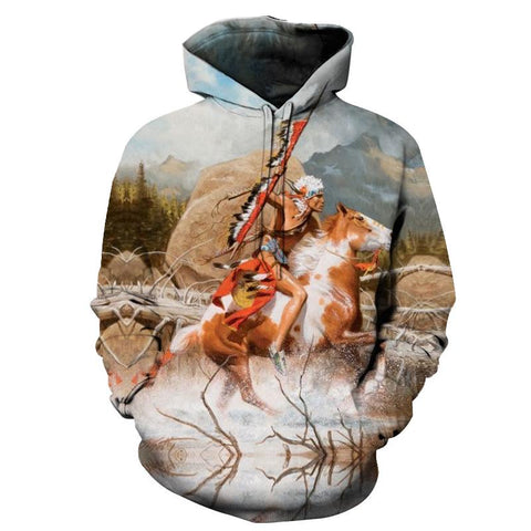 The Chief Riding Horse Native American All Over Hoodie no link - Powwow Store
