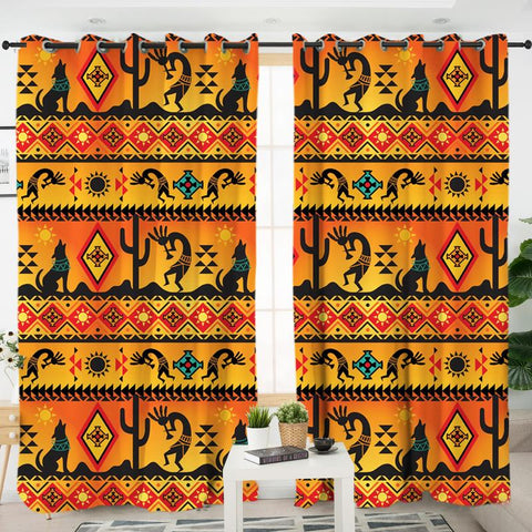 Yellow Kokopelli Myth Native American Living Room Curtain - Powwow Store