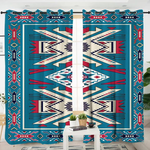 Blue Pink Native Design Native American Living Room Curtain - Powwow Store