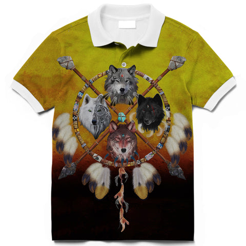 Powwow Store gb nat00120 wolf dream catcher polo t shirt 3d