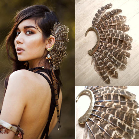 Powwow StoreAfrica Wholesale Or Retail New Unique 1pc(left)unisex Big Feather Ear Cuff Non Piercing Gold Clip On Earrings For Women/men  Clip Earrings